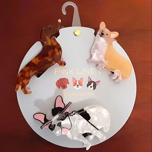 "Pink Linen" Hair Clips: Dogs - Corgi, Dachshund, Frenchie